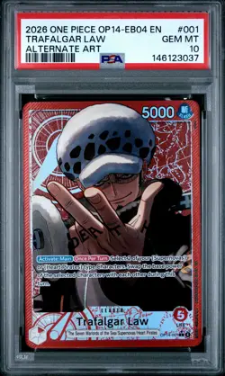 2026 ONE PIECE OP14-EB04-THE AZURE SEA'S SEVEN #001 TRAFALGAR LAW PSA 10 - Image 1