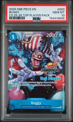 2025 ONE PIECE CHAMPIONSHIP 25-26 TOP PLAYER PACK #003 BUGGY PSA 10 - Image 1