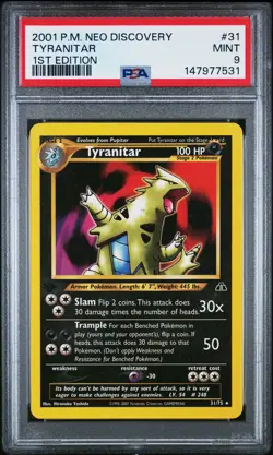 2001 POKEMON NEO DISCOVERY 1ST EDITION #31 TYRANITAR PSA 9 - Image 1