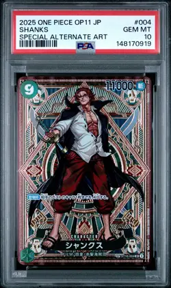 2025 ONE PIECE JAPANESE OP11-A FIST OF DIVINE SPEED #004 SHANKS PSA 10 - Image 1