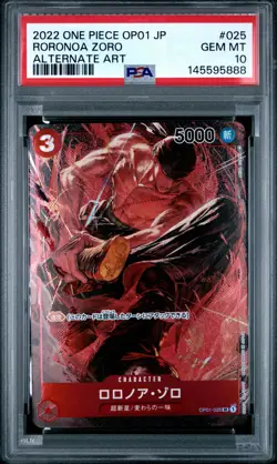2022 ONE PIECE JAPANESE OP01-ROMANCE DAWN ALTERNATE ART #025 RORONOA ZORO PSA 10 - Image 1