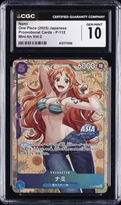 2025 ONE PIECE JAPANESE PROMO CARDS MINI-TIN VOL.2 #P-112 NAMI CGC 10 GEM MINT - Image 1