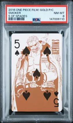 2016 ONE PIECE FILM: GOLD PLAYING CARDS 5 OF SPADES SMOKER PSA 8 - Image 1