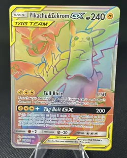 Pokemon Pikachu & Zekrom GX TCG Team Up Holo Card 184/181 Rainbow Secret Rare - Image 1