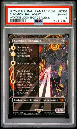 2025 MTG FINAL FANTASY WOODBLOCK BORDERLESS #0356 SUMMON: BAHAMUT PSA 8 - Image 1