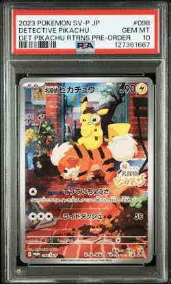 2023 POKEMON JAPANESE SV-P PROMO #098 DETECTIVE PIKACHU PSA 10 - Image 1