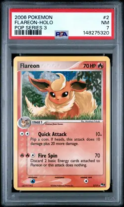 2006 Pokemon Pop Series 3 Flareon-Holo #2 NM 7 *NEWLY GRADED* - Image 1