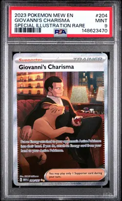 2023 POKEMON MEW EN-151 SPECIAL ILLUSTRATION RARE #204 GIOVANNI'S CHARISMA PSA 9 - Image 1