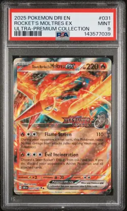 2025 POKEMON DRI EN-DESTINED RIVALS #031 TEAM ROCKET'S MOLTRES EX PSA 9 - Image 1