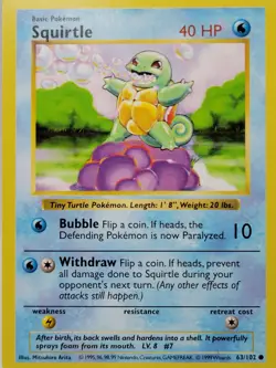 Shadowless Squirtle 63/102 Pokemon Base Set 1999 NM WOTC Vintage - Image 1