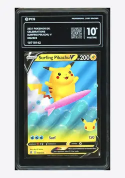Pokemon PCG 10+ PRISTINE Surfing Pikachu V 2021 008/025 Celebrations English - Image 1