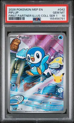 2026 POKEMON FIRST PARTNER ILLUSTRATION COLLECTION SERIES 1 PIPLUP PSA 10 - Image 1