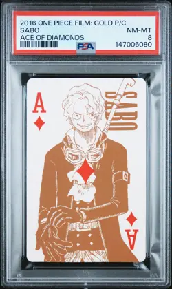 2016 ONE PIECE FILM: GOLD PLAYING CARDS ACE OF DIAMONDS SABO PSA 8 - Image 1