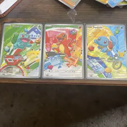 First Partner Kanto Starters Bulbasaur, Charmander, Squirtle Pokemon 3 Card Set - Image 1