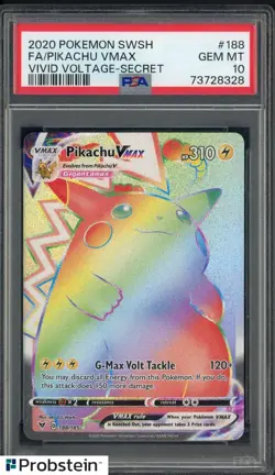 2020 Pokemon SWSH Vivid Voltage Secret #188 FA Pikachu VMAX PSA 10 GEM MINT - Image 1