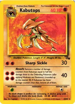 Pokemon TCG Kabutops Rare Unlimited Fossil 24/62 LP - Image 1
