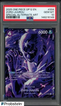 2025 One Piece OP12 EN #004 Zoro-Juurou Special Alternate Art PSA 10 GEM MT - Image 1