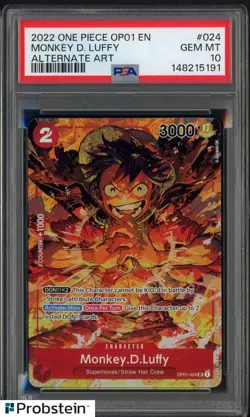 2022 One Piece OP01 EN #024 Monkey.D.Luffy Alternate Art PSA 10 GEM MINT - Image 1