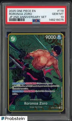 2025 One Piece EN 2nd Anniversary Set #118 Roronoa Zoro PSA 10 GEM MINT - Image 1