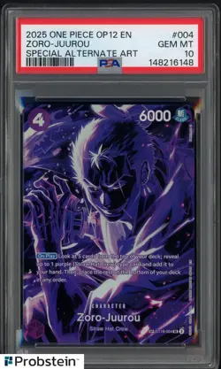 2025 One Piece OP12 EN #004 Zoro-Juurou Special Alternate Art PSA 10 GEM MT - Image 1