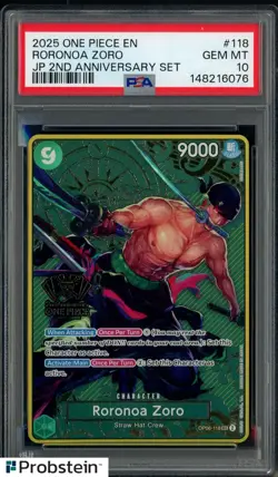 2025 One Piece EN 2nd Anniversary Set #118 Roronoa Zoro PSA 10 GEM MINT - Image 1