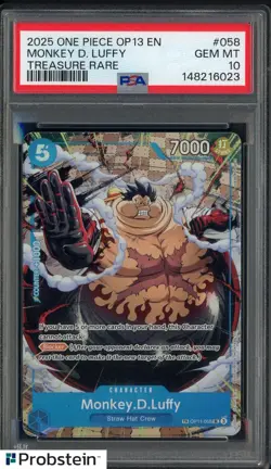 2025 One Piece OP13 En #058 Monkey D. Luffy Treasure Rare PSA 10 GEM MINT - Image 1