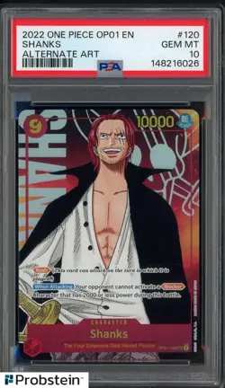 2022 One Piece OP01 EN Alternate Art #120 Shanks PSA 10 GEM MINT - Image 1