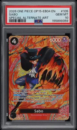 2026 One Piece Sabo Special Alternate Art #105 OP15-EB04 English Gem Mint PSA 10 - Image 1