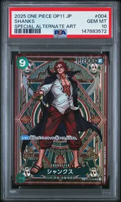 2025 ONE PIECE JAPANESE OP11-A FIST OF DIVINE SPEED #004 SHANKS PSA 10 - Image 1