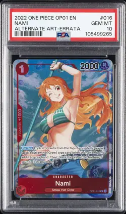 2022 ONE PIECE OP01-ROMANCE DAWN ALTERNATE ART-ERRATA #016 NAMI PSA 10 - Image 1