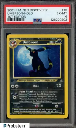 2001 Pokemon Neo Discovery 1st Edition #13 Umbreon Holo PSA 6 EX-MT - Image 1