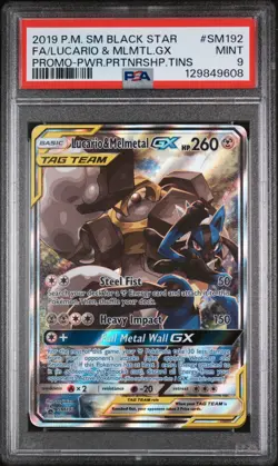 2019 POKEMON SM BLACK STAR PROMO #SM192 FULL ART/LUCARIO & MELMETAL GX PSA 9 - Image 1