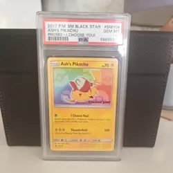 2017 Pokemon SM Black Star Promo Ash's Pikachu #SM108 PSA 10 - Image 1