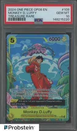 #2 2024 One Piece OP08 EN Treasure Rare #109 Monkey D Luffy PSA 10 GEM MINT - Image 1