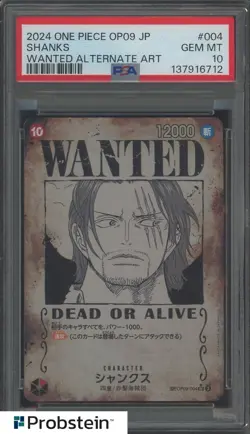 2025 One Piece OP09 Japanese Wanted Alternate Art #004 Shanks PSA 10 GEM MINT - Image 1