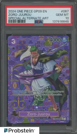 2024 One Piece OP09 EN #067 Zoro-Juurou Special Alternate Art PSA 10 GEM MINT - Image 1