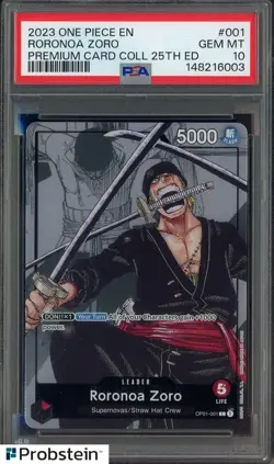 2023 One Piece EN Premium Card Coll. 25th Ed. #001 Roronoa Zoro PSA 10 GEM MINT - Image 1