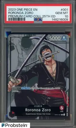 2023 One Piece EN Premium Card Coll. 25th Ed. #001 Roronoa Zoro PSA 10 GEM MINT - Image 1