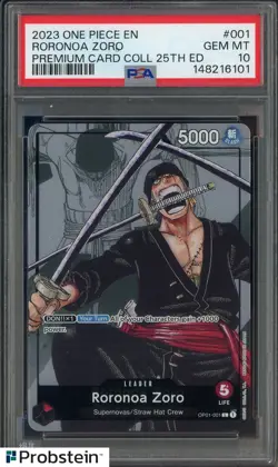 2023 One Piece EN Premium Card Coll. 25th Ed. #001 Roronoa Zoro PSA 10 GEM MINT - Image 1