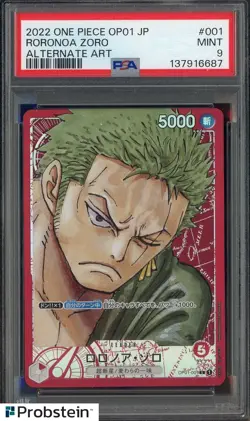 2022 One Piece OP01 Japanese #001 Roronoa Zoro Alternate Art PSA 9 MINT - Image 1