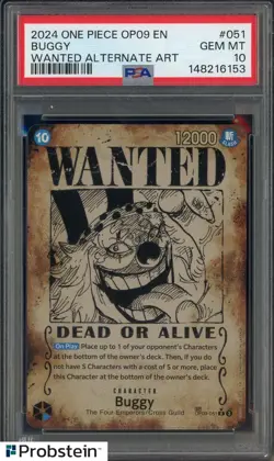 2024 One Piece OP09 EN Wanted Alternate Art #051 Buggy PSA 10 GEM MINT - Image 1