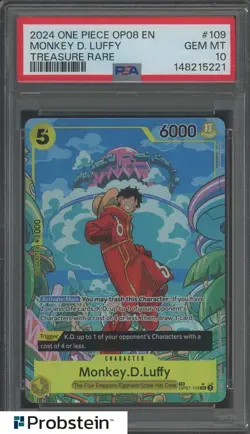 #2 2024 One Piece OP08 EN Treasure Rare #109 Monkey D Luffy PSA 10 GEM MINT - Image 1