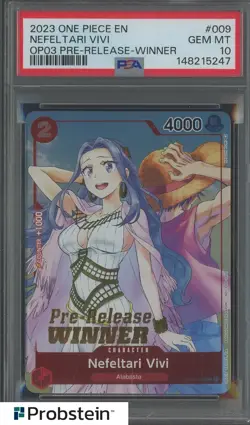 2023 One Piece Promo OP03 Pre-Release Winner #009 Nefeltari Vivi PSA 10 GEM MINT - Image 1