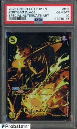2025 One Piece OP12 EN Special Alternate Art #011 Portgas D. Ace PSA 10 GEM MINT - Image 1