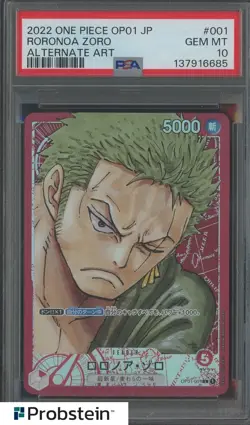 2022 One Piece OP01 JPN Alternate Art #001 Roronoa Zoro PSA 10 GEM MINT - Image 1