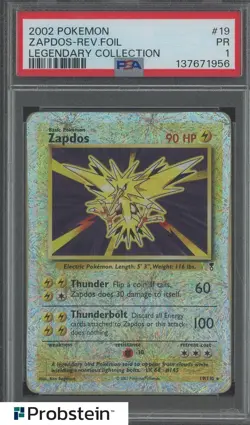 2002 Pokemon Legendary Collection #19 Zapdos Reverse Holo Foil PSA 1 - Image 1