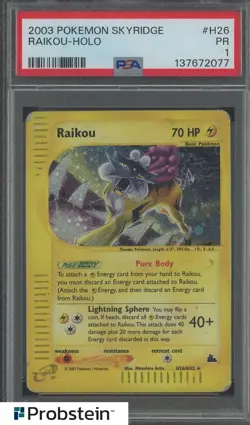 2003 Pokemon Skyridge #H26 Raikou Holo PSA 1 PR - Image 1