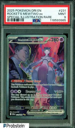 2025 Pokemon DRI EN Special Illustration Rare #231 Rocket's Mewtwo ex PSA 9 MINT - Image 1