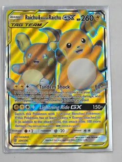 Pokemon Raichu & Alolan Raichu GX Tag Team Holographic Card HP260 #220/236 - Image 1