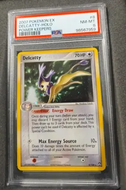 POKEMON CARD DELCATTY HOLO SWIRL 8 EX POWER KEEPERS #8 GRADED PSA 8 VINTAGE - Image 1